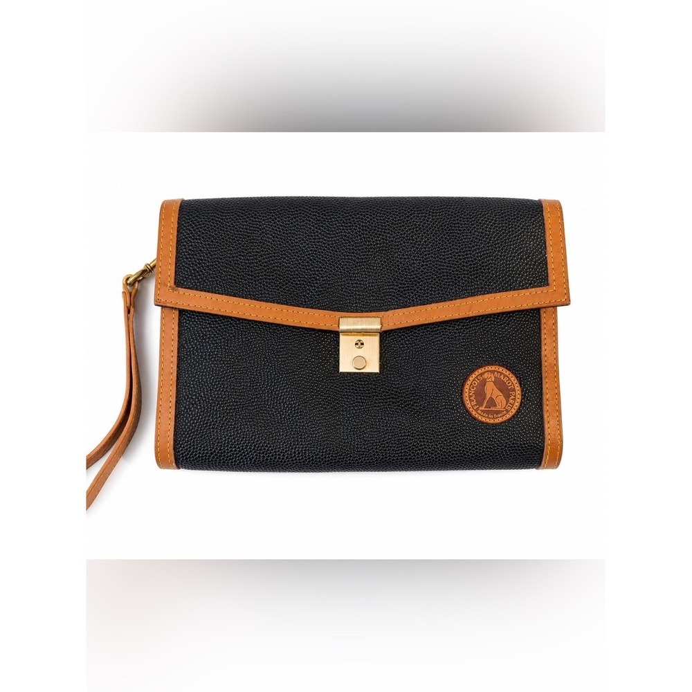 Vintage Designer Paris Pebbled Leather Wristlet Clutch Made In France